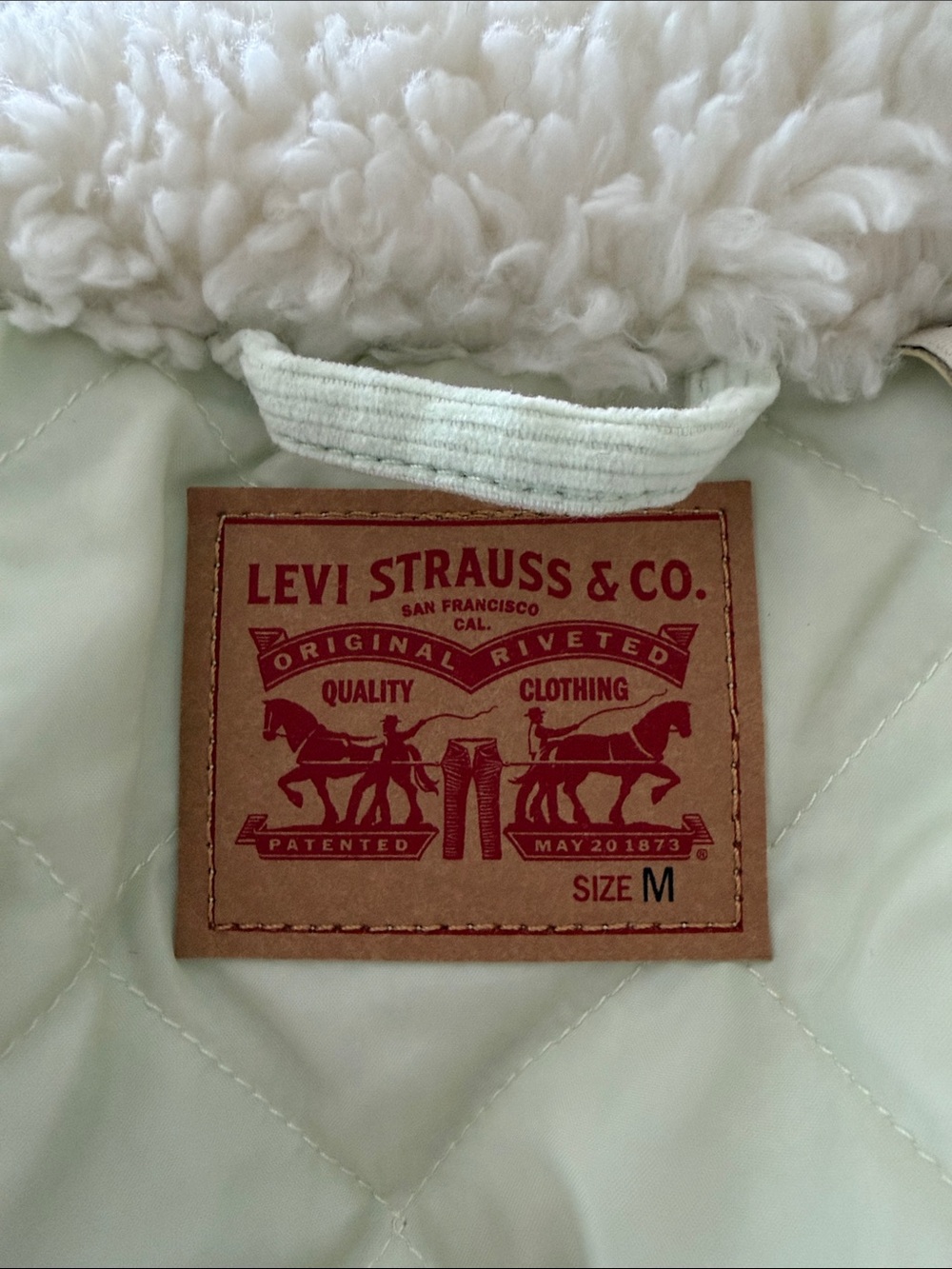 Levi’s Cord Sherpa Fleece Baby Cropped Trucker Jacket Meadow Mist Womens Medium - Picture 3 of 8